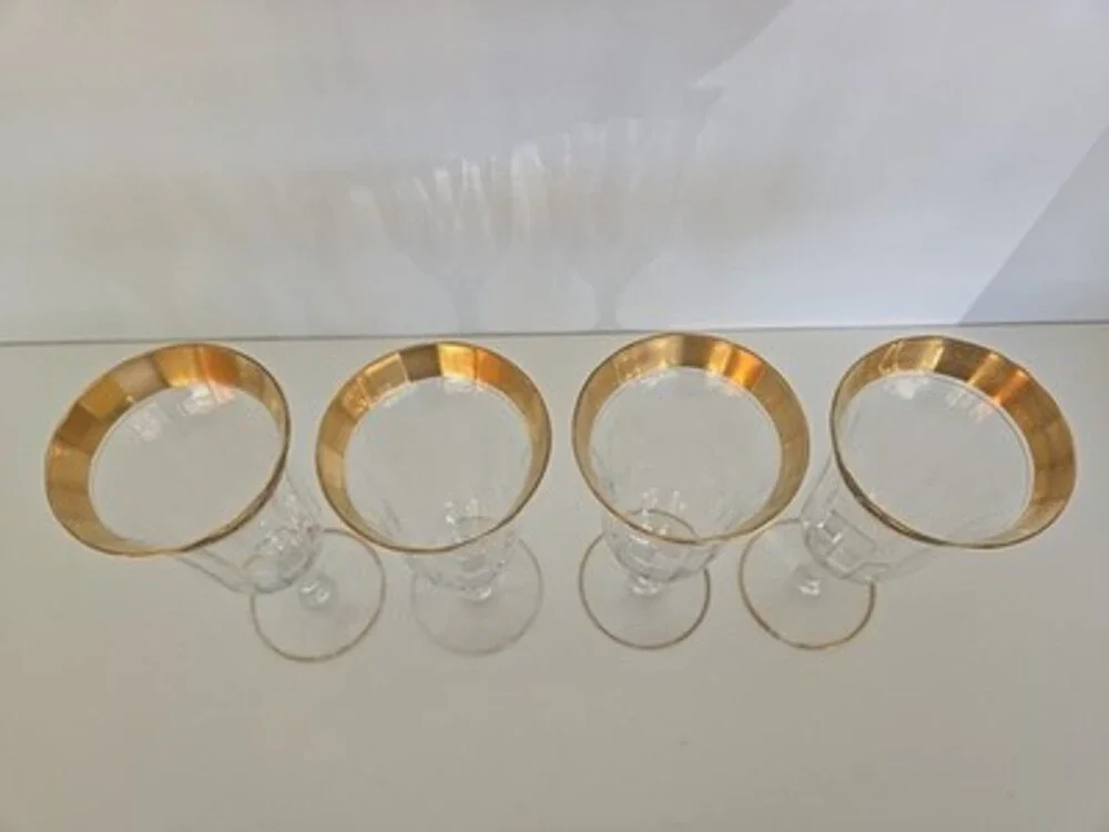 Champagne Flute Gold Rim Tiffin Franciscan Vintage Ramble Rose Valencia - 4
